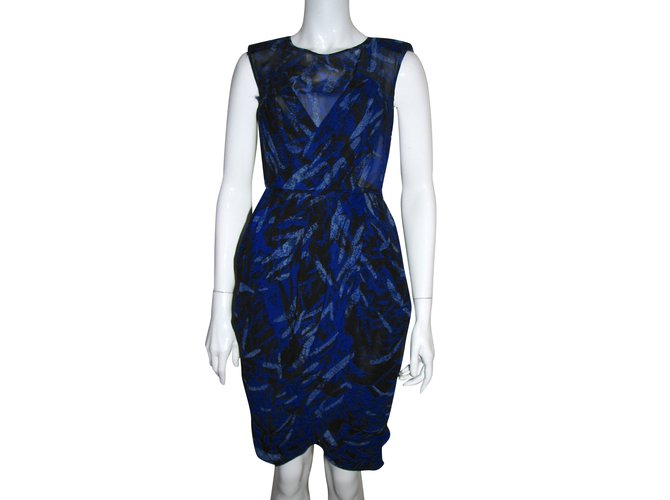 Whistles Patterned silk dress Black Blue  ref.98530