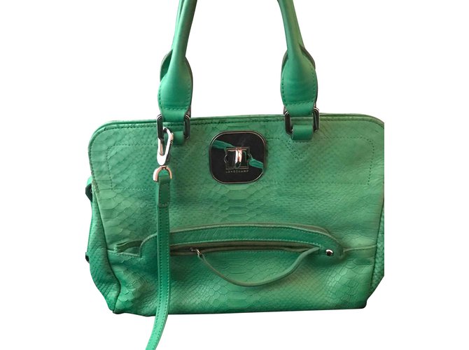 Superbe Longchamp Gatsby imprimé python Cuir Vert  ref.98553