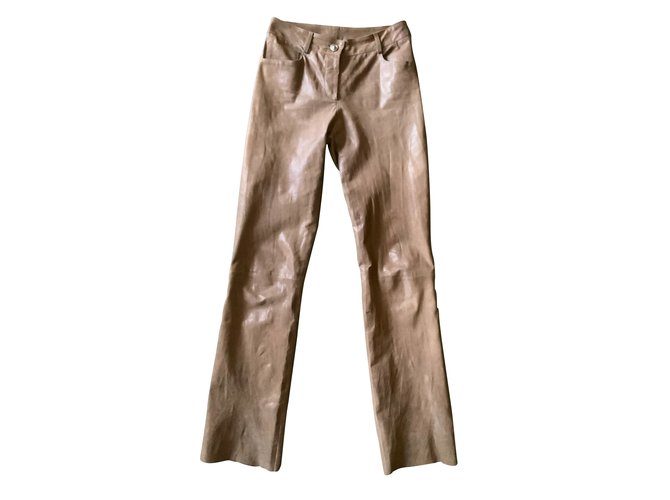 Chanel pantalon cuir de buffle T.34 chocolat Soie  ref.98595