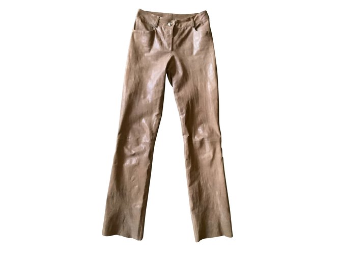 Chanel Buffalo leather trousers T.34 chocolate Silk  ref.98595