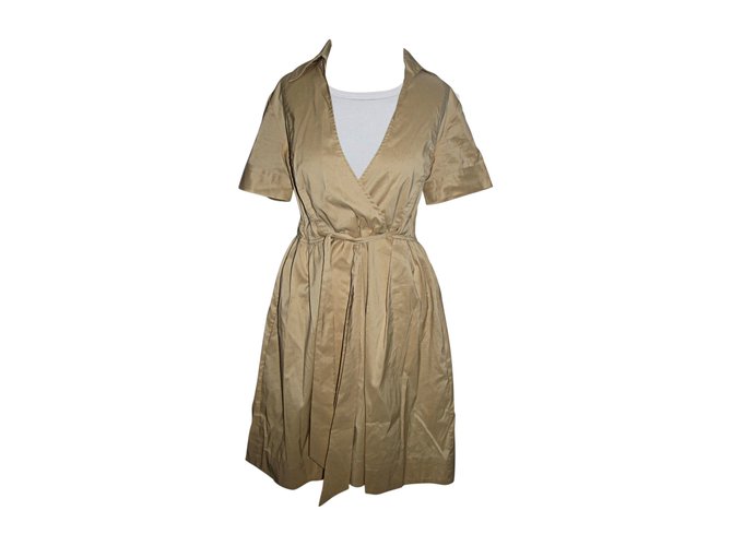 Diane Von Furstenberg Robe chemise vintage DvF Coton Beige Marron clair  ref.98622
