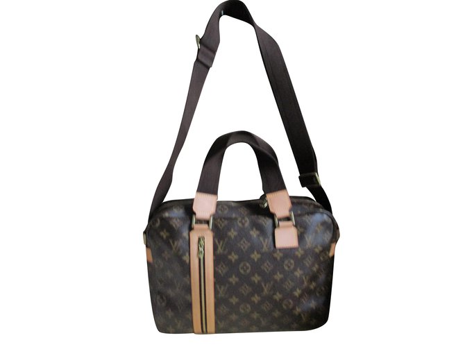 Sac, porte document, cartable, sac de voyage, laptop case, Louis Vuitton Cuir Toile Marron  ref.98691