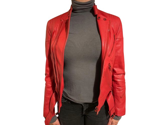 Saint Laurent Biker jackets Red Leather  ref.98712
