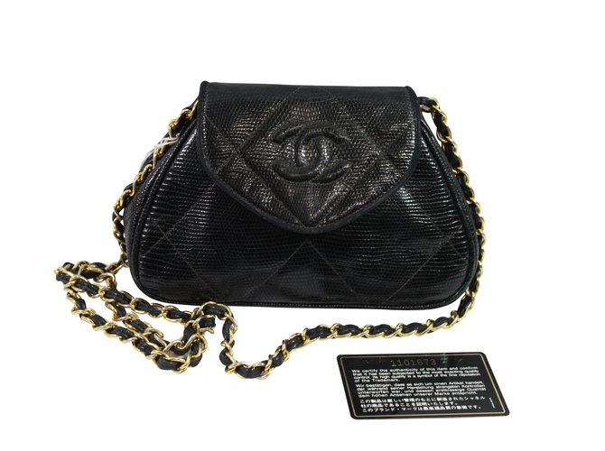 Chanel Eidechse Schwarz Exotisches Leder  ref.98715