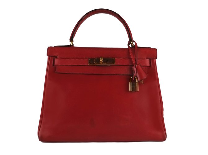 Bolso Hermès Kelly 28 en caja de cuero roja H!  ref.98754