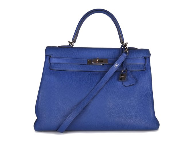 Hermès Kelly 35 mit Leder Schulterriemen Clemency Blue Paradies in sehr gutem Zustand! Marineblau  ref.98757