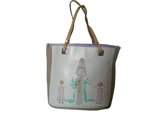 Autre Marque BARBARA RIHL Borsa Tote in Tela e Pelle con Ricamo Multicolore