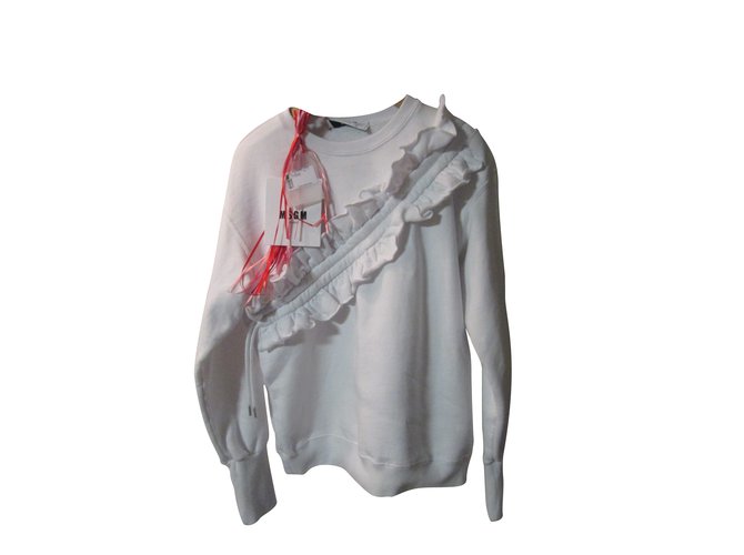 Msgm Diagona Ruffle sweatshirt White Cotton  ref.98804