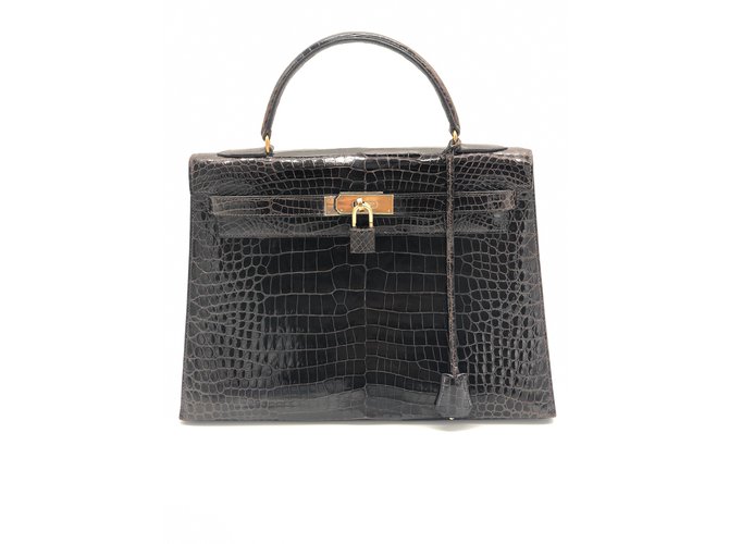 Hermès kelly 32 ebony crocodile very good condition Exotic leather  ref.98830