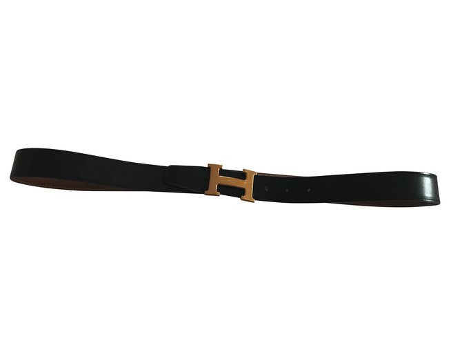 Hermès Cinturones Negro Cuero  ref.98931