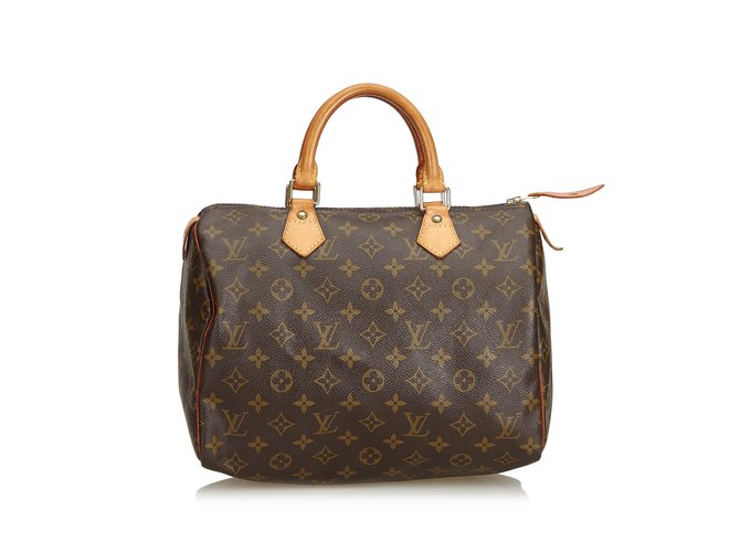 Louis Vuitton Monogram Speedy 30 Brown Leather Cloth  ref.98975