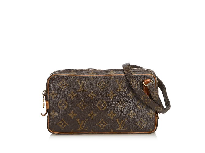 Louis Vuitton Monogram Marly Shoulder Strap Brown Leather Cloth  ref.98987