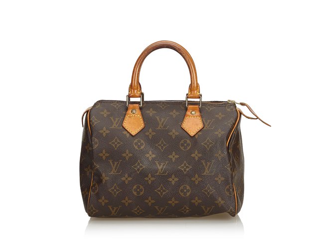 Louis Vuitton Monogram Speedy 25 Brown Leather Cloth  ref.98988