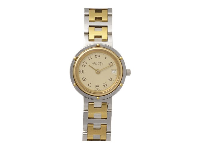 Hermès Relógio Clipper Prata Dourado Aço Metal  ref.99037