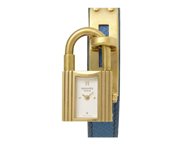 Hermès Kelly Watch Azul Dourado Couro Metal  ref.99052