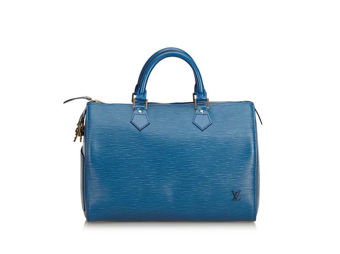 Louis Vuitton Epi Speedy 30 Azul Couro  ref.99069
