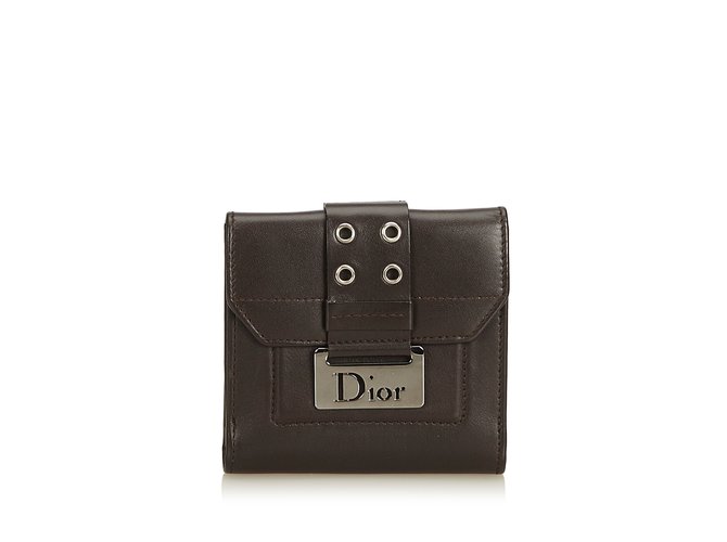 Dior Portafoglio piccolo in pelle Marrone Marrone scuro  ref.99075