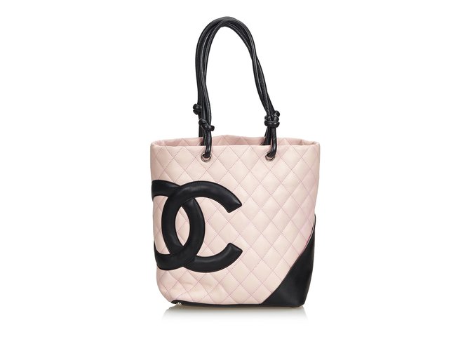 Chanel Cambon Line Tote Black Pink Leather  ref.99084