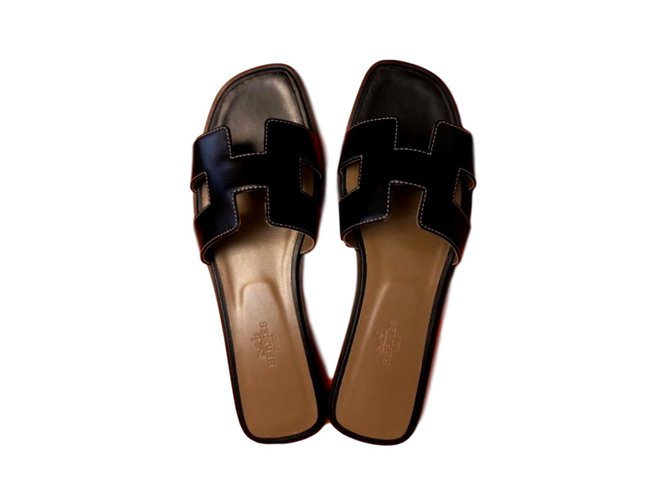 Oran Hermès sandali Nero Pelle  ref.99148