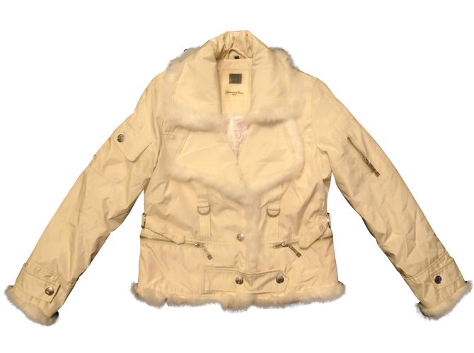 Christian Dior rabbit fur jacket White Beige Cotton Lycra  ref.99161