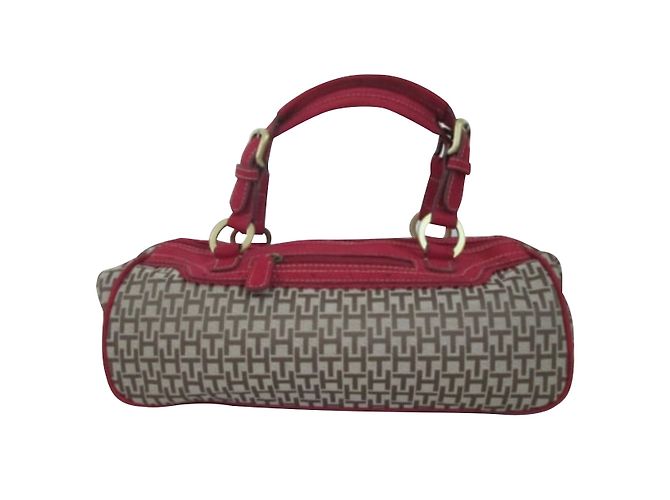 Bolso Bowling Tommy Hilfiger de Lona y Gamuza Rojo Oscuro Burdeos