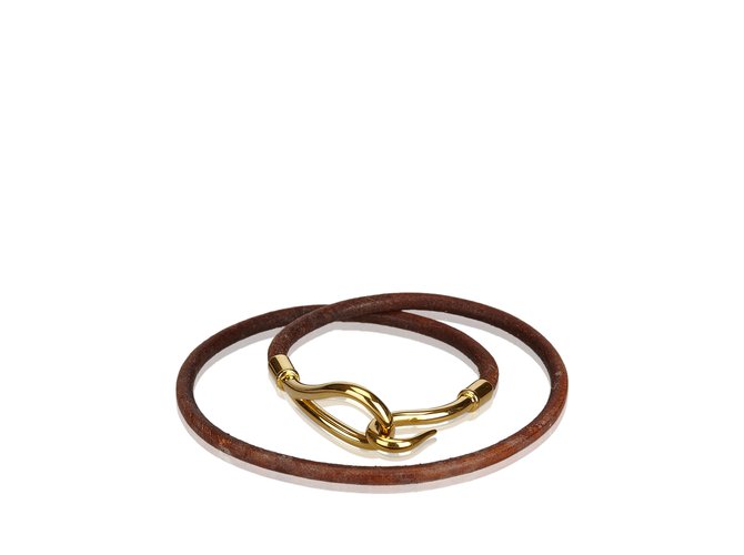 Hermès Jumbo Hook Double Tour Bracelet Brown Golden Leather Metal  ref.99213