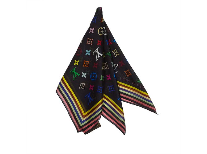 Louis Vuitton Monogram Mini bufanda de seda Negro Multicolor Paño  ref.99215