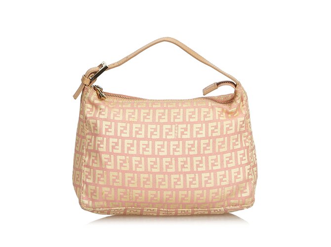 Fendi Zucchino Canvas Handbag Pink White Cream Leather Cloth  ref.99245