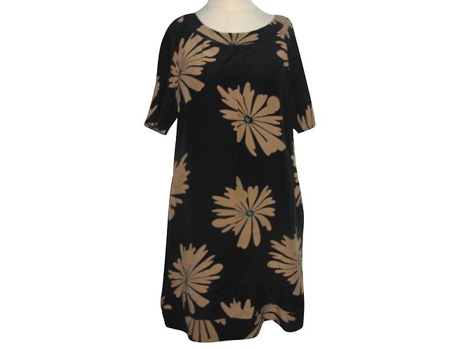 Joseph Seidenkleid mit Blumenmuster schwarz und caramel Karamell
