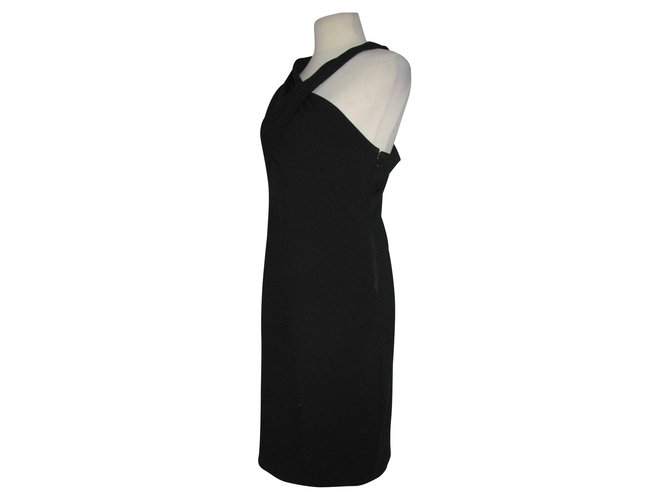 Asymmetrisches schwarzes Kleid Halston Heritage Polyester Elasthan Strahl  ref.99301