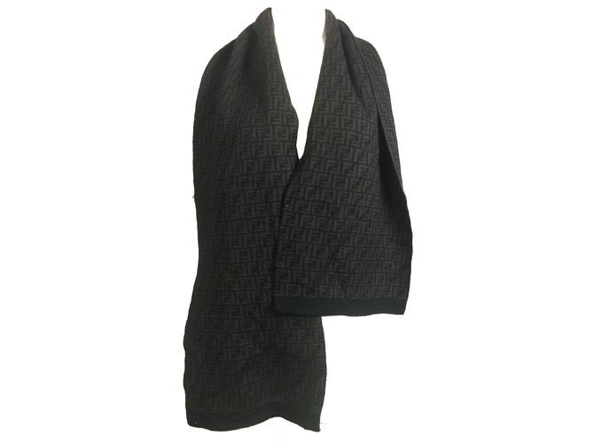 Fendi foulard en laine imprimé logo Marron  ref.99346