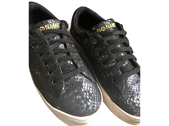 No Name Sneakers Black Silvery Leather  ref.99362