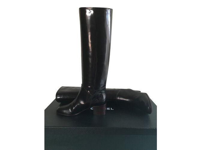 Chanel Boots Black Leather  ref.99366