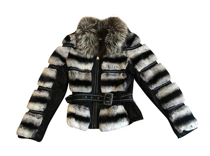 Autre Marque Abrigo de piel de conejo estilo chinchilla Multicolor
