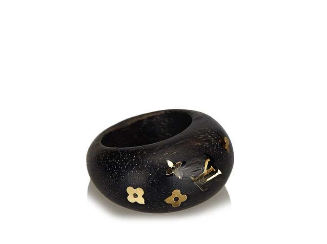 Louis Vuitton Wood Silvania Ring Black Golden Metal  ref.99404