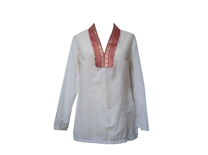 Kaftan Antik Batik in cotone bianco e rosso