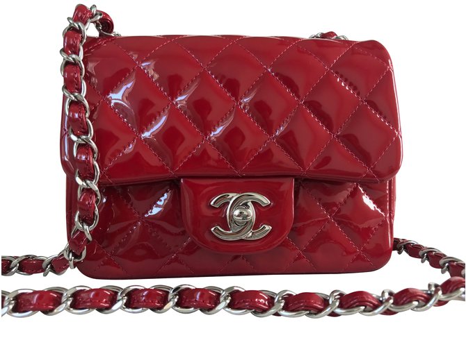 Chanel Mini flap Bag Cuir vernis Rouge  ref.100003