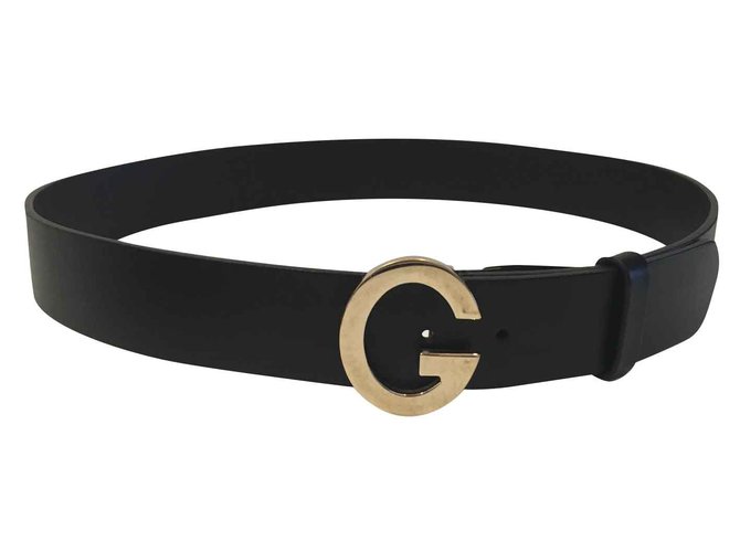 Gucci Cintura vintage nera con fibbia in oro G Nero D'oro Pelle  ref.100005