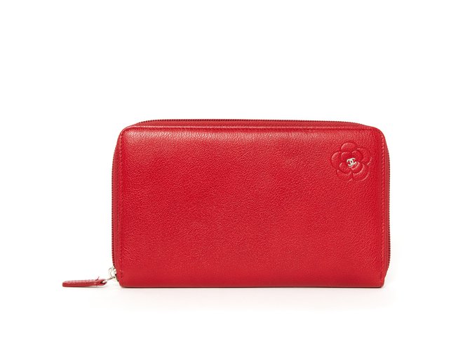 Chanel WALLET CAMELIA RED Cuir Rouge  ref.100017