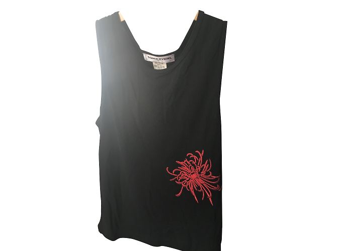 Top sin mangas Sonia Rykiel negro con flor roja bordada