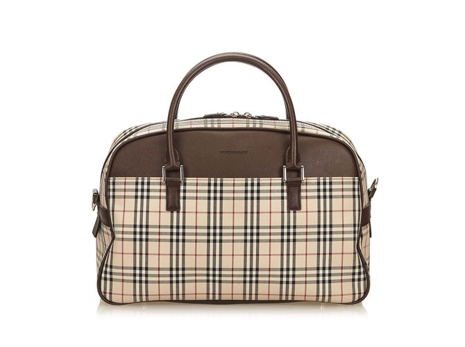 Burberry Haymarket Check Jacquard Travel Bag Brown Multiple colors Beige Leather Cloth  ref.100074