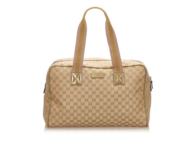 Guccissima Jacquard Travel Bag Brown Beige Golden Leather Cloth  ref.100078