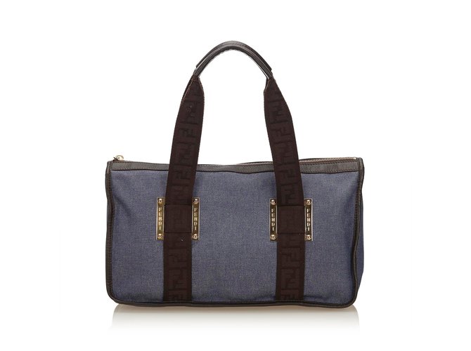 Fendi Jacquard Handbag Brown Blue Dark brown Leather Cloth  ref.100094