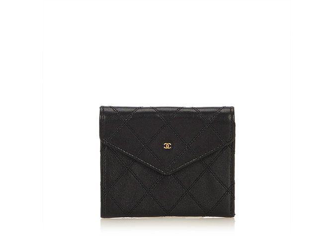 Chanel Bicolore Matelasse Lambskin Coin Pouch Black Leather  ref.100109