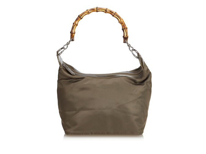 Gucci Bamboo Nylon Handbag Brown Cloth  ref.100117