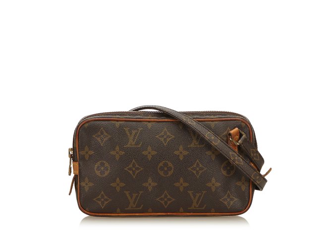 Louis Vuitton Monogram Marly Bandouliere Brown Leather Cloth  ref.100131