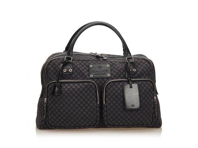 Gucci Diamante Jacquard Travel Bag Black Grey Leather Cloth  ref.100136