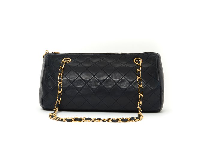 Chanel TIMELESS NAVY POLOCHON Navy blue Leather  ref.100173