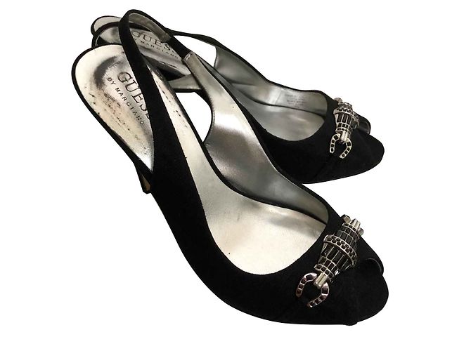Guess Black Open Front Pumps with Rhinestones