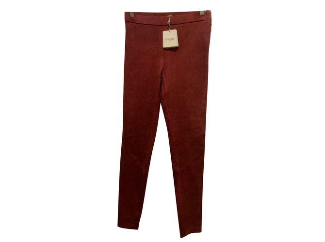 American Vintage Pantaloni in pelle Geer Ave in bacche Rosso Agnello Pelle  ref.100204